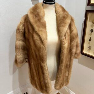 Vintage Light Fawn Real Mink Collared Fur Stole Cape